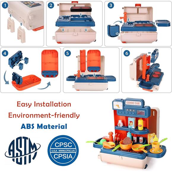 4-in-1 Mobile Kitchen Playset 41PCS Travel Luggage Cooking Toddlers Girls Boys - Picture 9 of 12